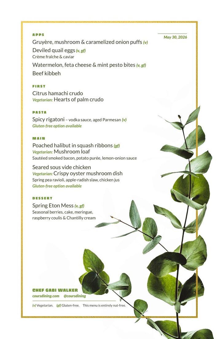 Family-style menu sample