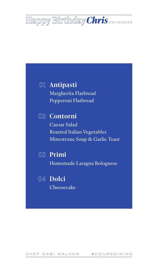Family-style menu sample