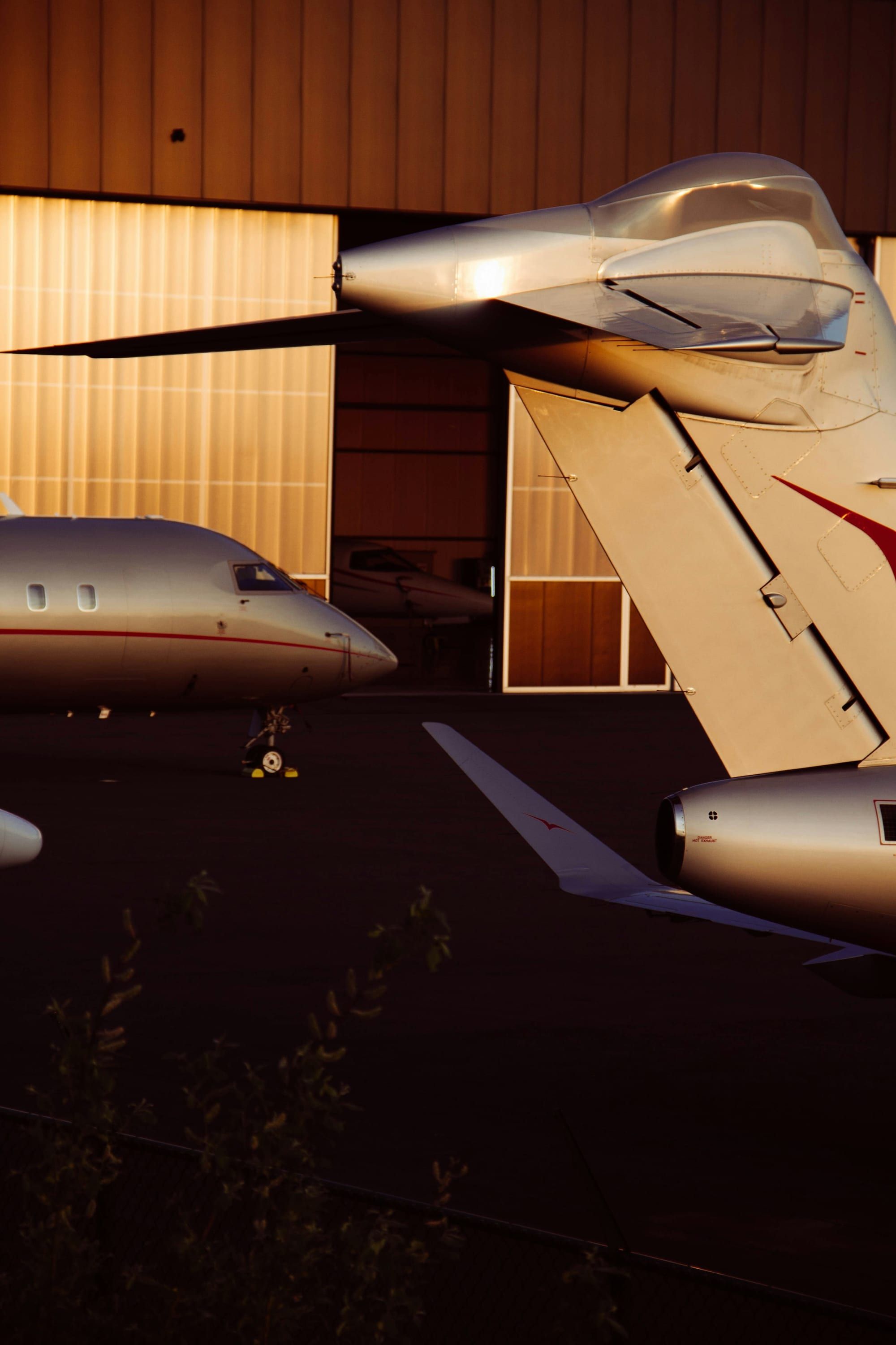 Private aircraft parked on the tarmac
