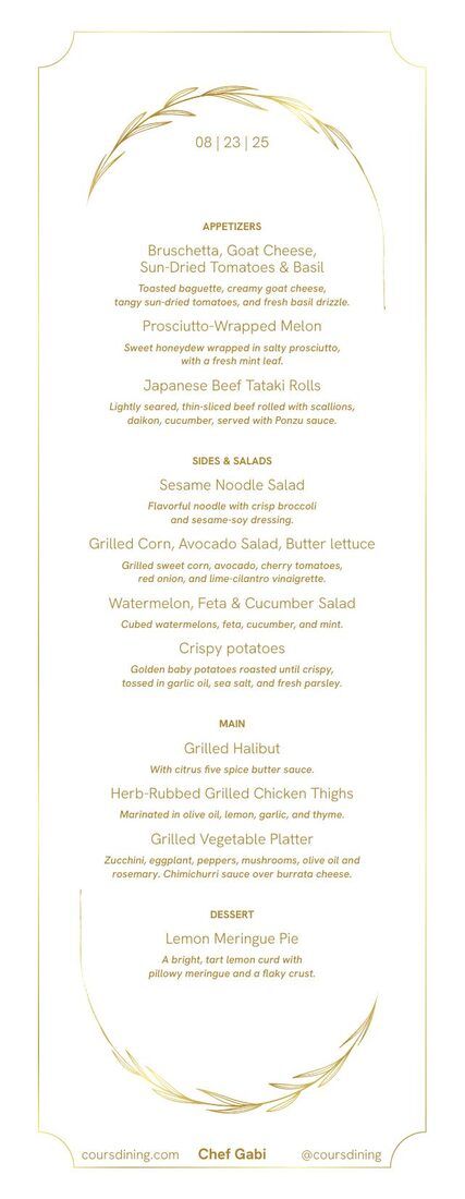 Fine dining menu sample