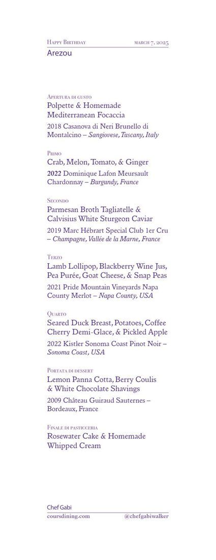 Fine dining menu sample
